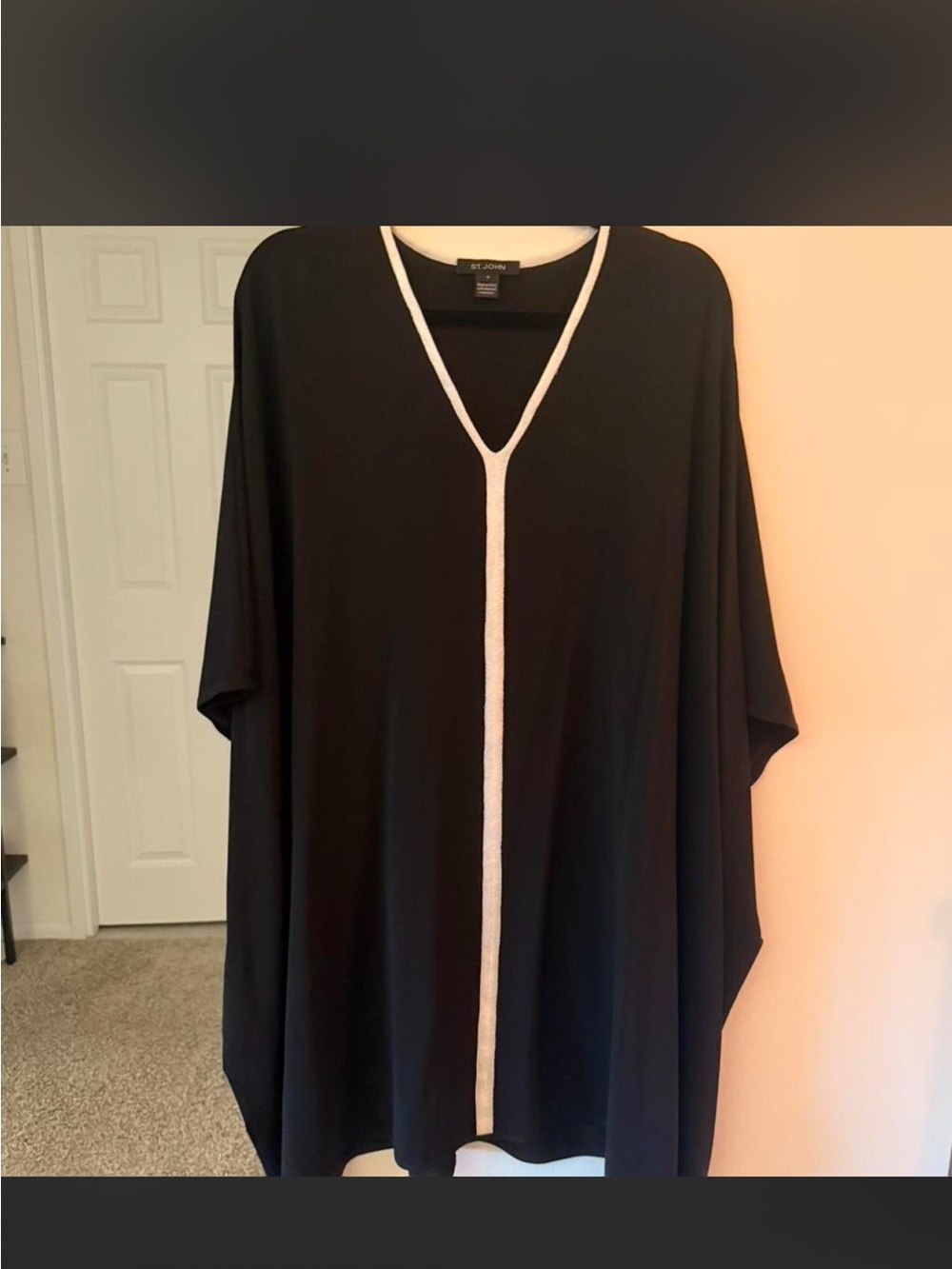 St. John Black Kaftan dress with Cream Neck Trim - Picture 2 of 3